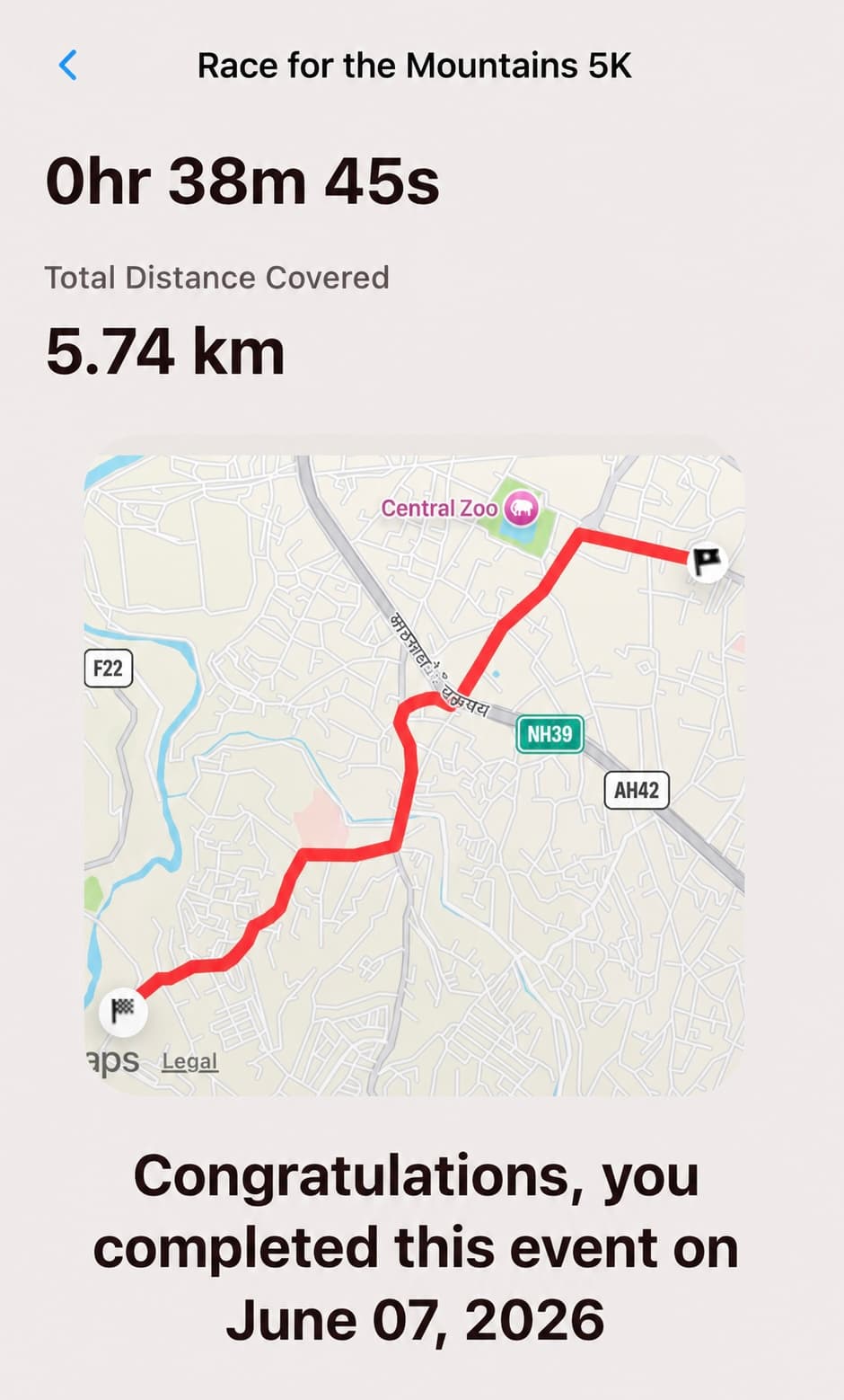 Heartbeat 5K run completion summary screen